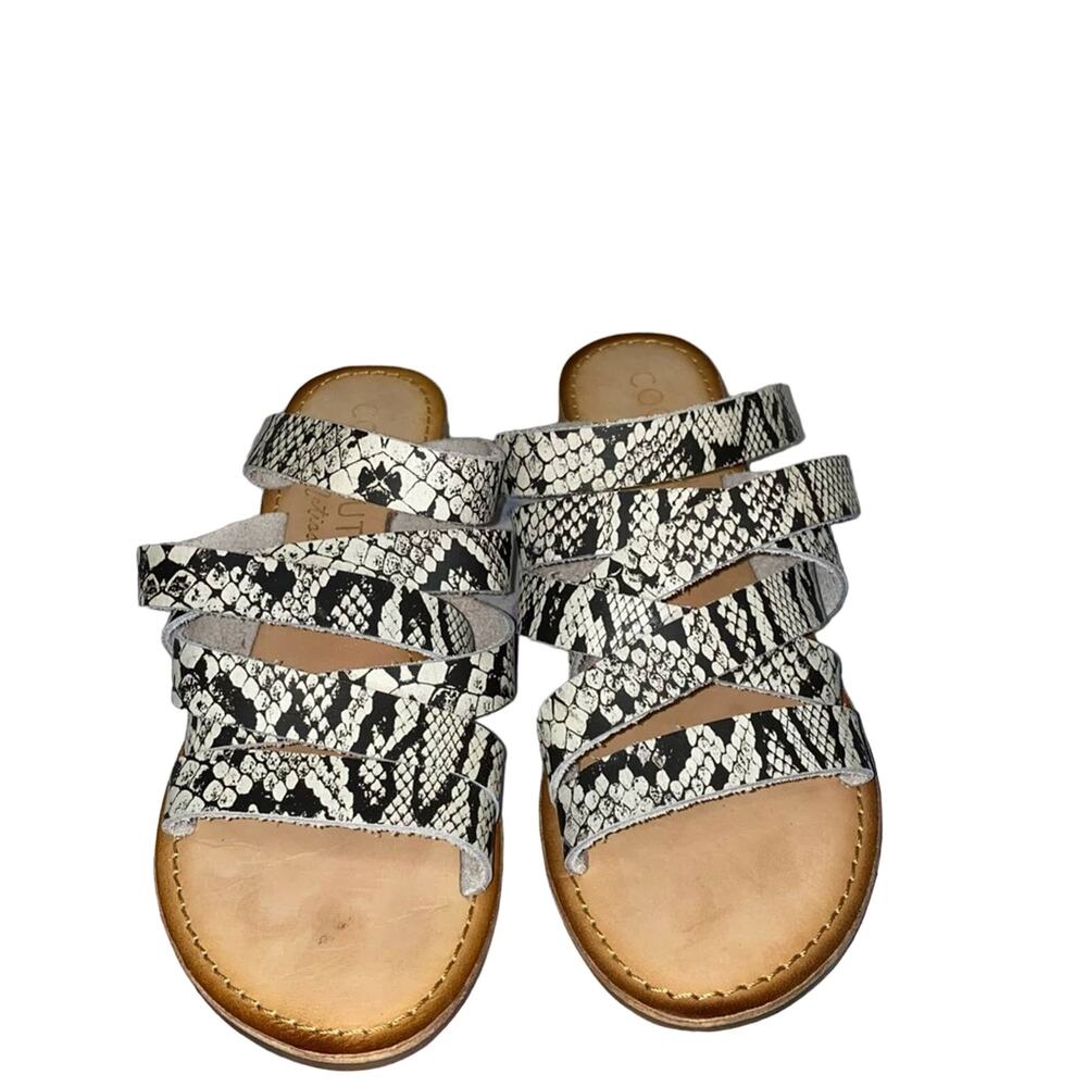 Coconuts by Matisse Snake Print Strappy Slide Sandals 8 Black White‎ Leather